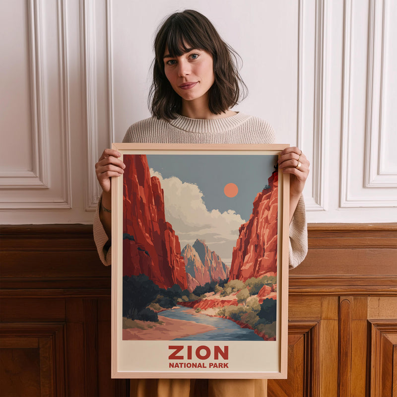 Zion National Park Vintage Poster Wall Art, Travel Print, Hiking Decor