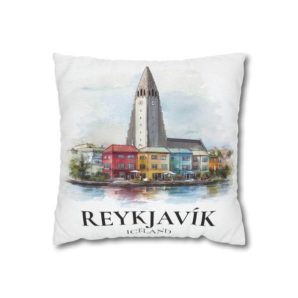 Reykjavik Iceland Pillowcase Watercolor Throw Pillow Case