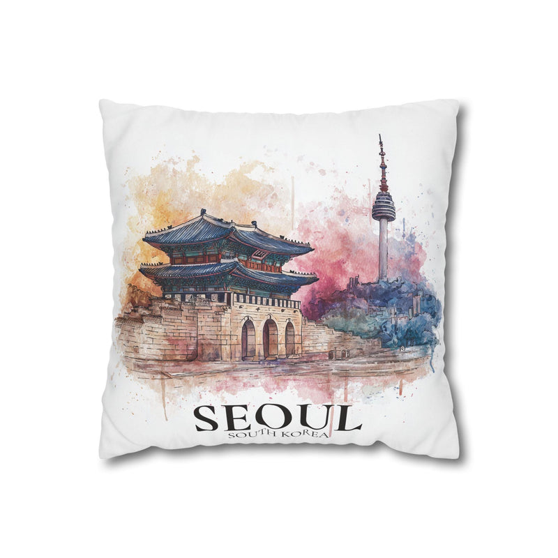 Seoul South Korea Pillowcase Watercolor Throw Pillow Case