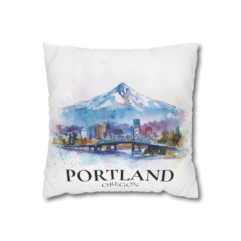 Portland Oregon Pillowcase Watercolor Throw Pillow Case