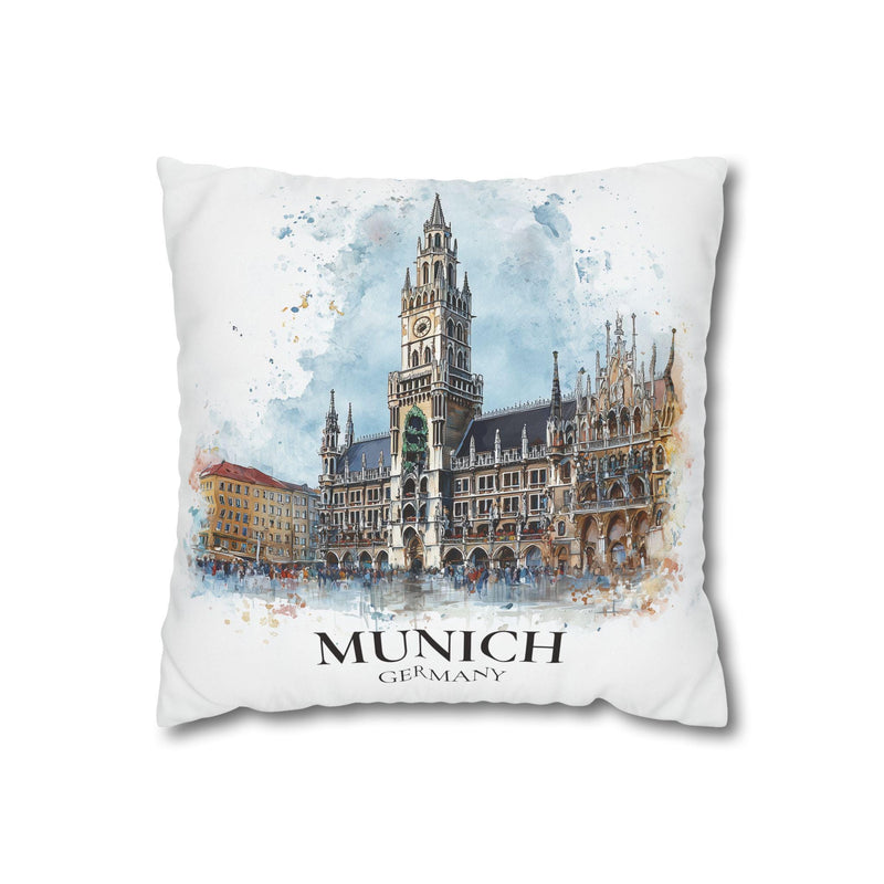 Munich Germany Pillowcase Watercolor Throw Pillow Case
