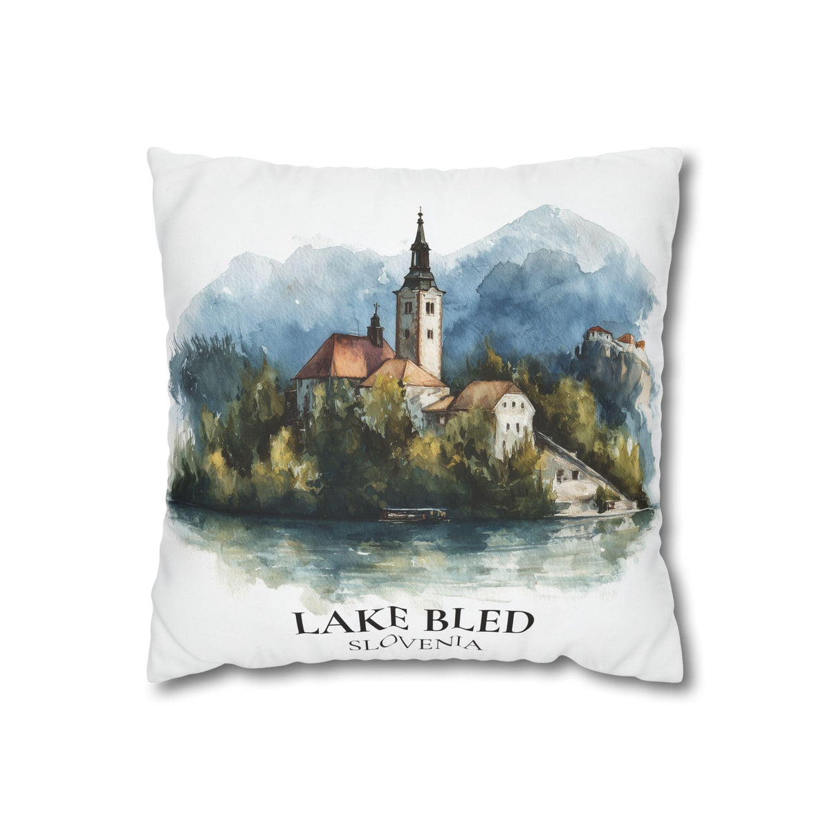 Lake Bled Slovenia Pillowcase Watercolor Throw Pillow Case