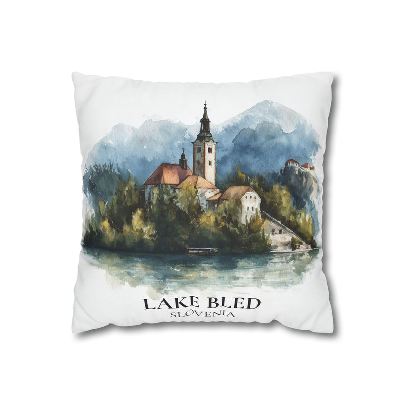 Lake Bled Slovenia Pillowcase Watercolor Throw Pillow Case