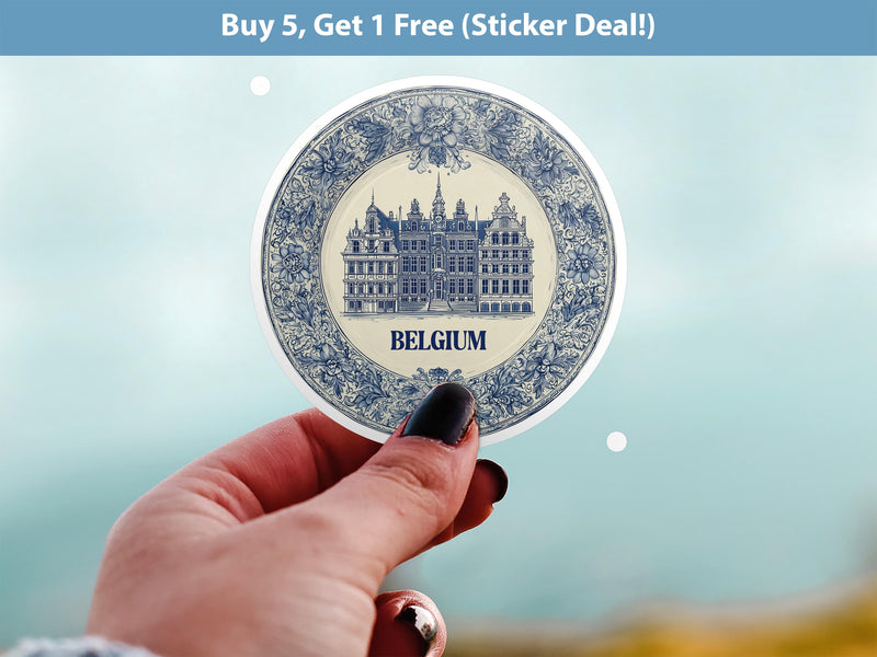 Belgium Sticker Vintage Delft style Vinyl, Delftware Decal Waterproof, Blue Country Travel Kindle Journal Sticker
