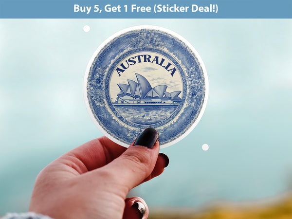 Australia Sticker Vintage Delft style Vinyl, Delftware Decal Waterproof, Blue Country Travel Kindle Journal Sticker
