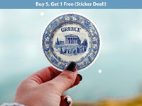 Greece Sticker Vintage Delft style Vinyl, Delftware Decal Waterproof, Blue Country Travel Kindle Journal Sticker