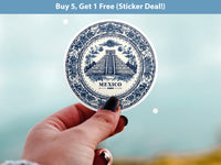 Mexico Sticker Vintage Delft style Vinyl, Delftware Decal Waterproof, Blue Country Travel Kindle Journal Sticker