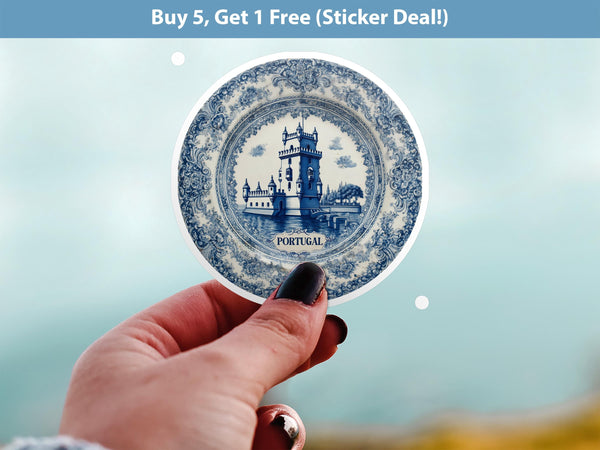 Portugal Sticker Vintage Delft style Vinyl, Delftware Decal Waterproof, Blue Country Travel Kindle Journal Sticker