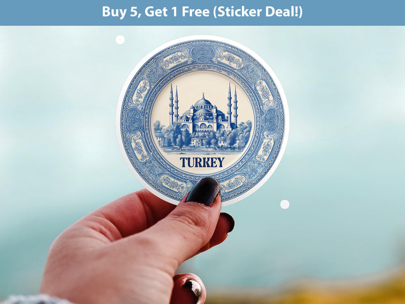 Turkey Sticker Vintage Delft style Vinyl, Delftware Decal Waterproof, Blue Country Travel Kindle Journal Sticker