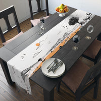 Masai Mara Table Runner, Doodle Skyline, Minimal Line Art Tablecloth