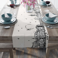 Munich Germany Table Runner, Doodle Skyline, Minimal Line Art Tablecloth