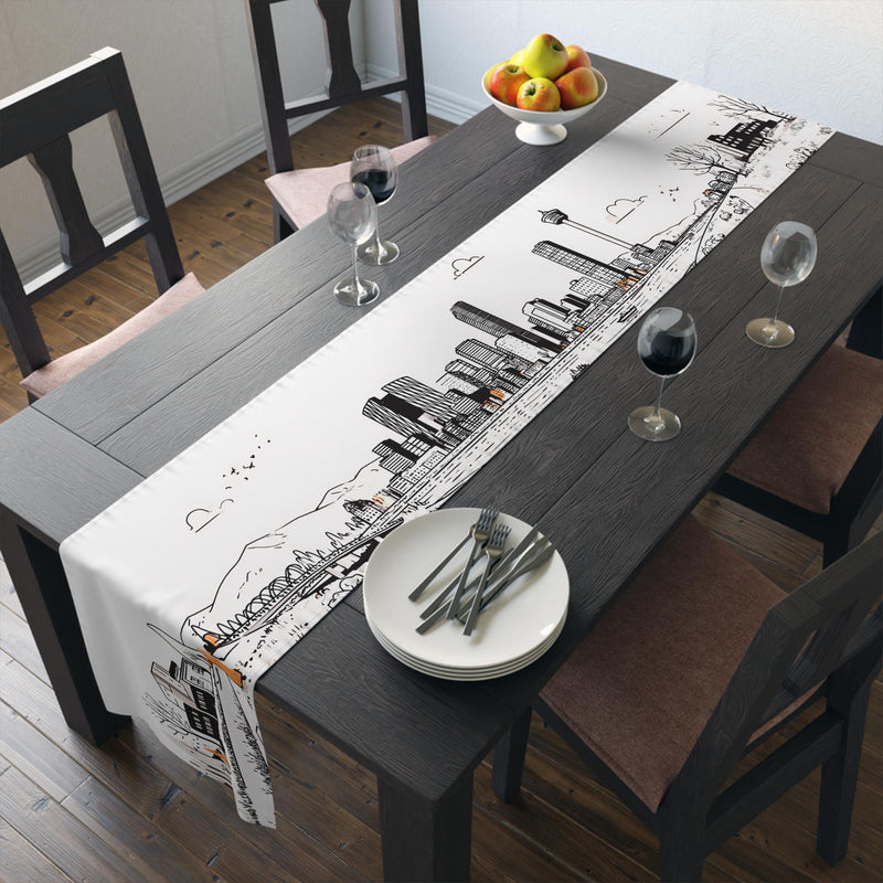 Calgary Canada Table Runner, Doodle Skyline, Minimal Line Art Tablecloth