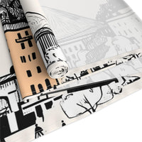 Salzburg Austria Table Runner, Doodle Skyline, Minimal Line Art Tablecloth