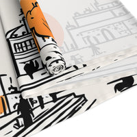 Mexico City Table Runner, Doodle Skyline, Minimal Line Art Tablecloth
