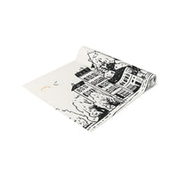 Luxembourg Table Runner, Doodle Skyline, Minimal Line Art Tablecloth