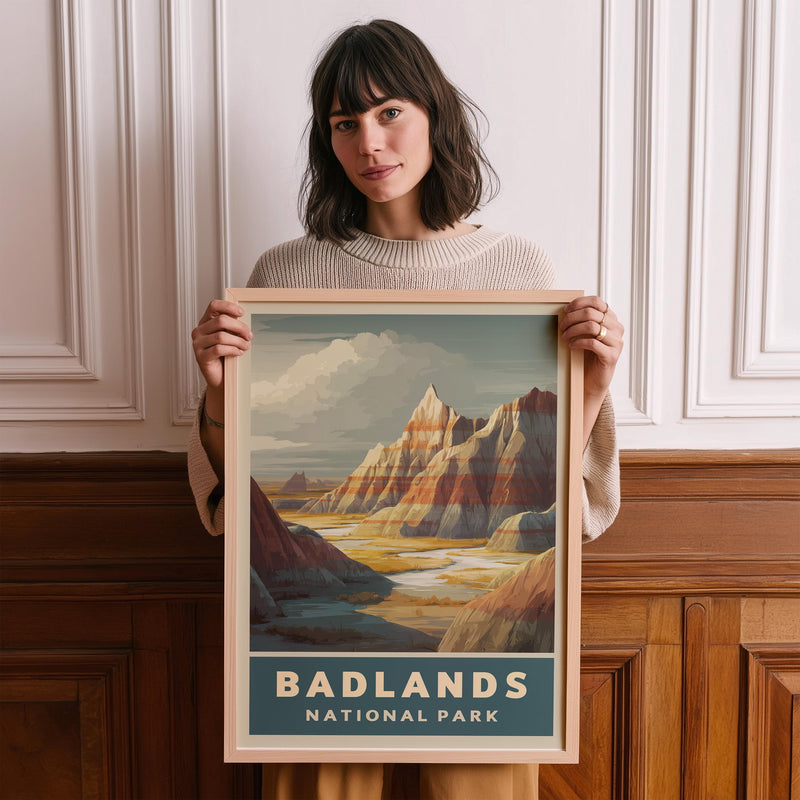 Badlands National Park Vintage Poster Wall Art, Travel Print, Hiking Decor