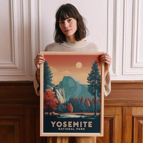 Yosemite Retro National Park Vintage Poster Wall Art, Travel Print, Hiking Decor