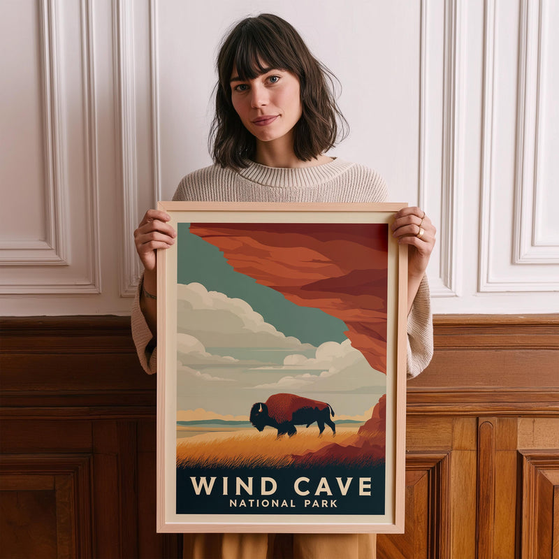 Wind Cave National Park Vintage Poster Wall Art, Travel Print, Hiking Decor