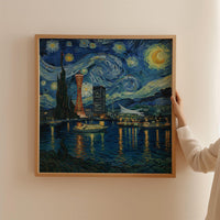 Kobe Japan Starry Night Wall Art, Print, Japanese Travel Gift Home Decor
