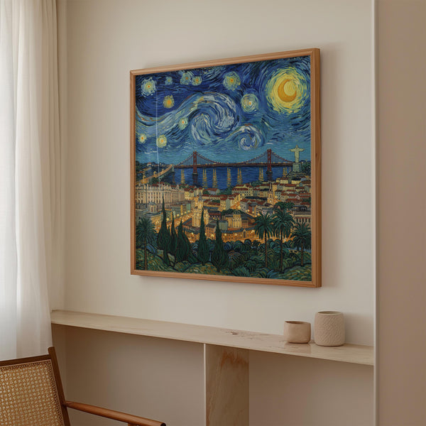 Lisbon Portugal Starry Night Wall Art, Van Gogh Print, Travel Gift Home Decor