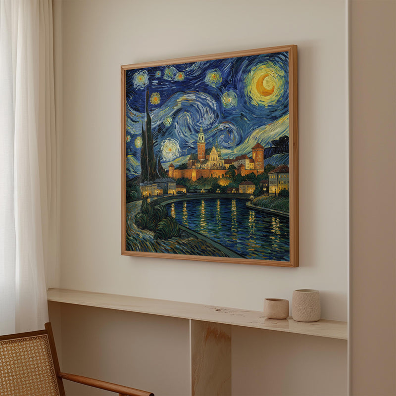 Krakow Poland Starry Night Wall Art, Van Gogh Print, Travel Gift Home Decor