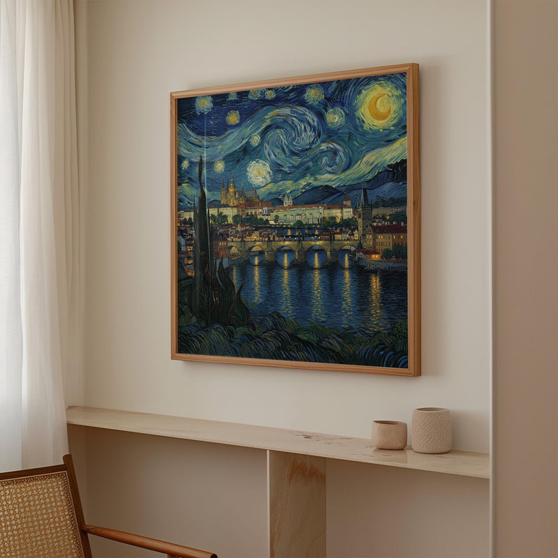 Prague Czech Republic Starry Night Wall Art, Van Gogh Print, Travel Gift Home Decor