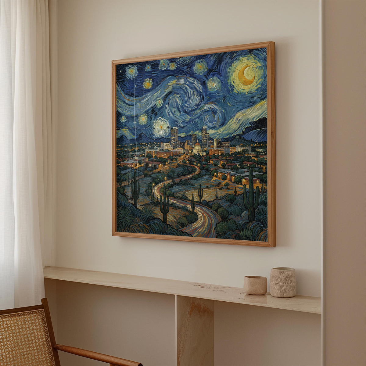 Tucson Arizona Starry Night Wall Art, Van Gogh Print, Travel Gift Home Decor