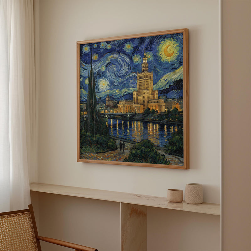 Warsaw Poland Starry Night Wall Art, Van Gogh Print, Travel Gift Home Decor
