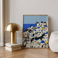 Santorini Wall Art Print, Pop Art Modern Greece Large Size Poster Travel Gift Canvas