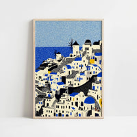 Santorini Wall Art Print, Pop Art Modern Greece Large Size Poster Travel Gift Canvas
