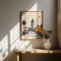 Marakesh Morocco Doodle Wall Art, Large Size Print Poster, Travel Gift Home Decor Canvas