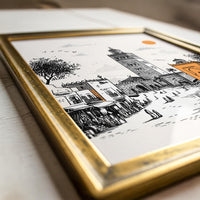 Marakesh Morocco Doodle Wall Art, Large Size Print Poster, Travel Gift Home Decor Canvas