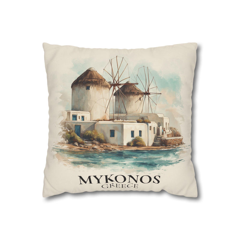 Mykonos Greece Pillowcase Watercolor Throw Pillow Case