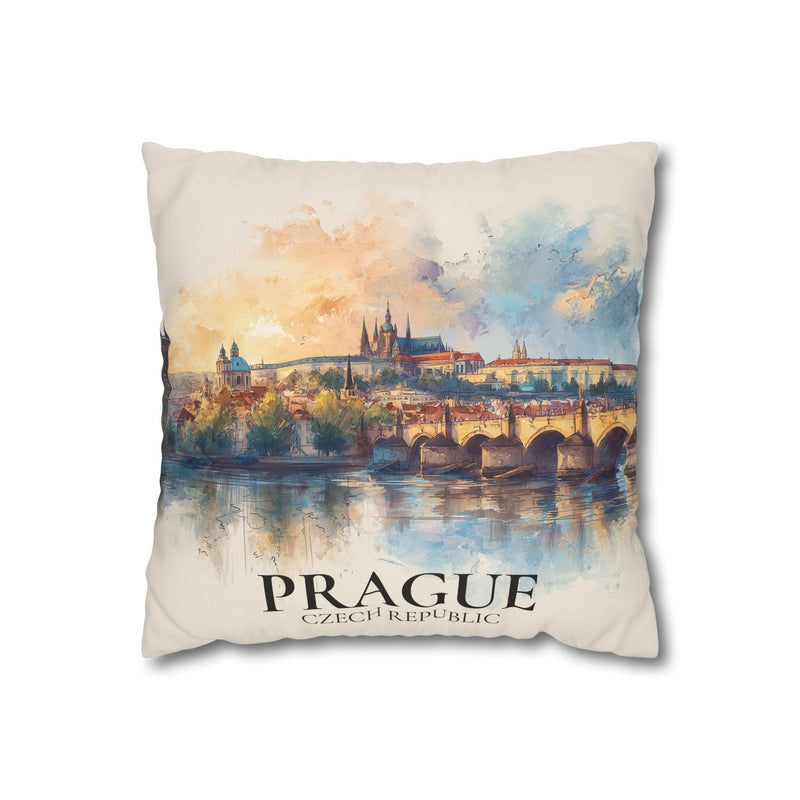 Prague Czech Republic Pillowcase Watercolor Throw Pillow Case