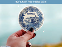 Croatia Sticker Vintage Delft style Vinyl, Delftware Decal Waterproof, Blue Country Travel Kindle Journal Sticker