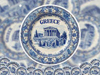 Greece Sticker Vintage Delft style Vinyl, Delftware Decal Waterproof, Blue Country Travel Kindle Journal Sticker