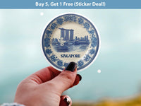 Singapore Sticker Vintage Delft style Vinyl, Delftware Decal Waterproof, Blue Country Travel Kindle Journal Sticker