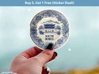 South Korea Sticker Vintage Delft style Vinyl, Delftware Decal Waterproof, Blue Country Travel Kindle Journal Sticker