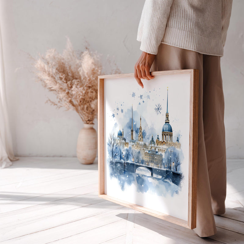 Berlin Winter Wall Art Watercolor Poster, Germany Large Size Print Home Decor