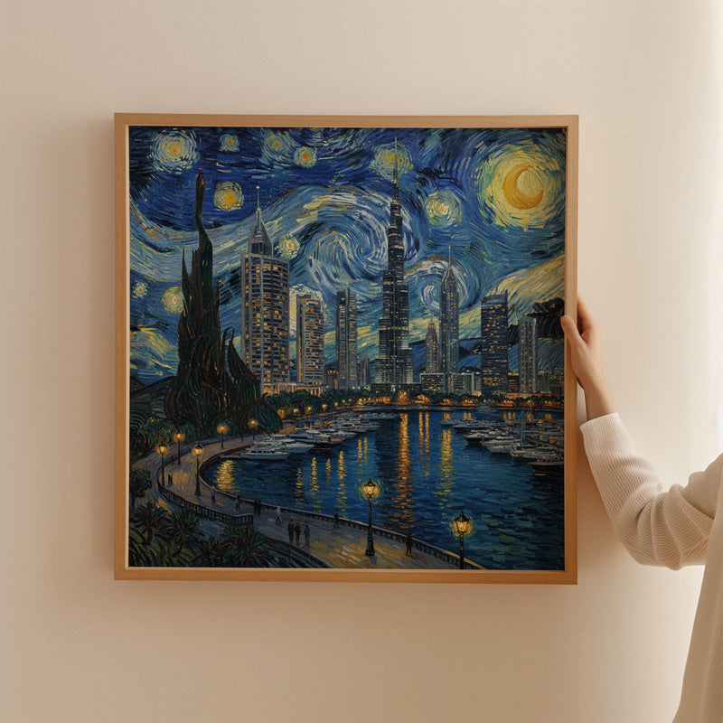 Dubai UAE Starry Night Wall Art, Van Gogh Print, Travel Gift Home Decor