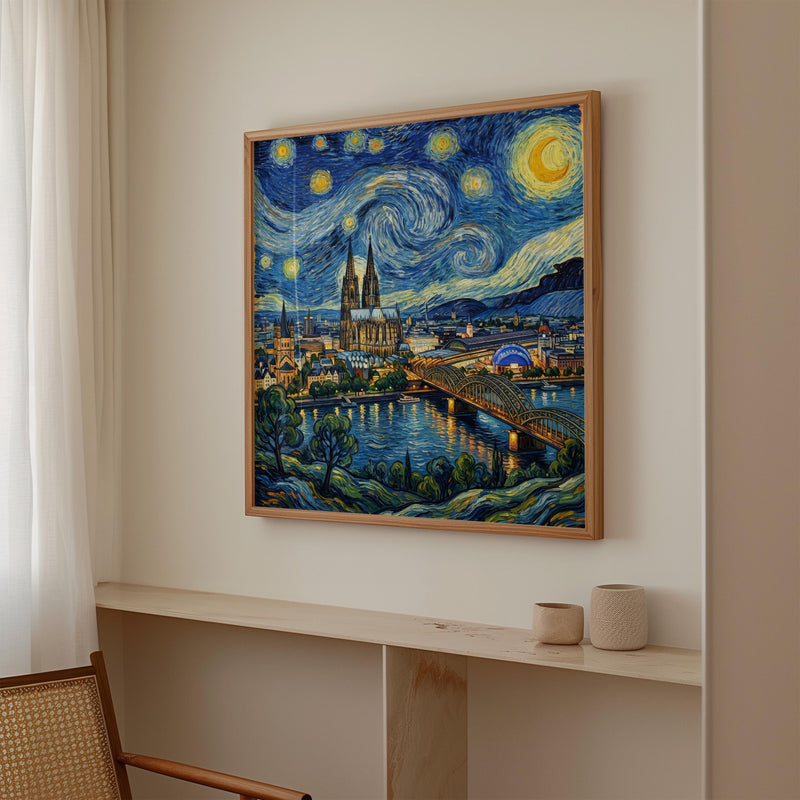 Cologne Germany Starry Night Wall Art, Van Gogh Print, Travel Gift Home Decor