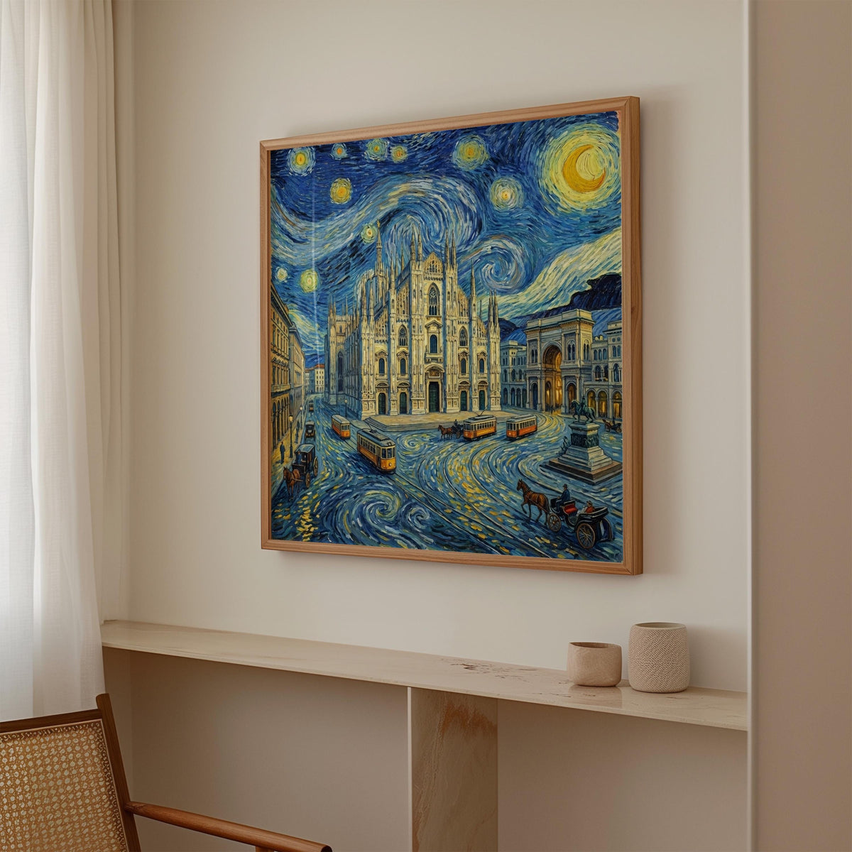 Milan Italy Starry Night Wall Art, Van Gogh Print, Travel Gift Home Decor