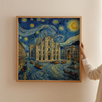 Milan Italy Starry Night Wall Art, Van Gogh Print, Travel Gift Home Decor