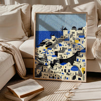 Santorini Wall Art Print, Pop Art Modern Greece Large Size Poster Travel Gift Canvas
