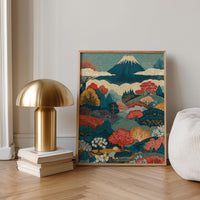 Mount Fuji Wall Art, Modern Japanese Landscape Painting, Colorful Canvas Print, Ukiyo-e Japandi Style