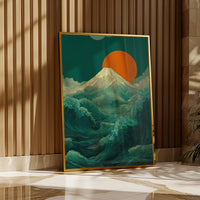 Emerald Waves of Fuji Wall Art, Japanese Ukiyo-e Print on Wood, Ocean Landscape Print