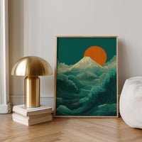 Emerald Waves of Fuji Wall Art, Japanese Ukiyo-e Print on Wood, Ocean Landscape Print