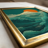 Emerald Waves of Fuji Wall Art, Japanese Ukiyo-e Print on Wood, Ocean Landscape Print
