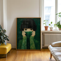 Emerald Green Woman Wall Art Print: Abstract Minimalist Japandi Home Decor