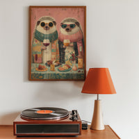 Hedgehogs Wine Party Wall Art Print, Quirky Animal Poster, Retro Dining Room Kitchen Decor